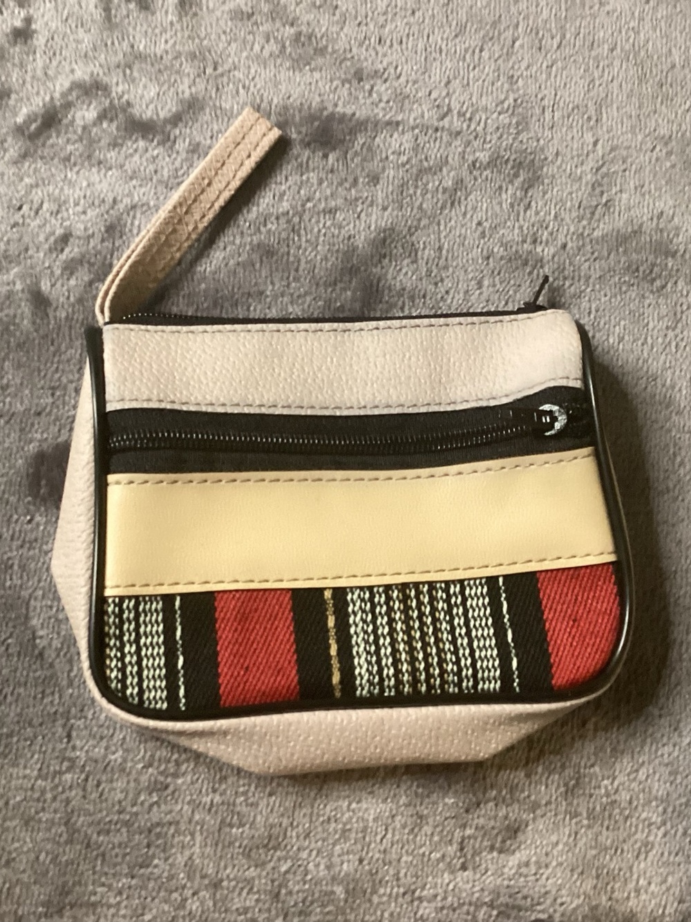 Beige Wristlet Clutch with Red Stripe Detail